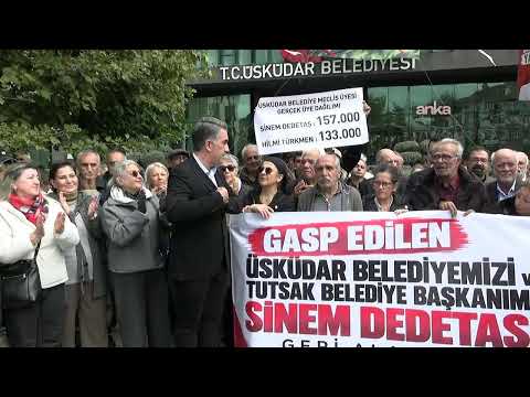 Tutuklanan Üsküdar Belediye Başkanı Sinem Dedetaş için Üsküdar Belediyesi önünde açıklama yapılıyor
